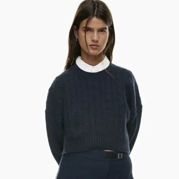 Aritzia Peggy Cropped Sweater — Black (Cable Knit) | Size L - Picture 2 of 4